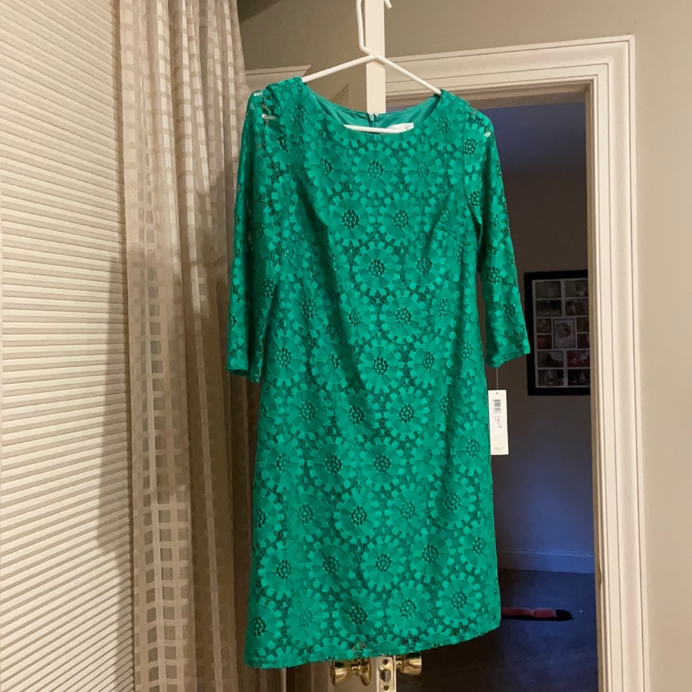 Size 6 Eliza J 3/4 Length Sleeve green Lace Shift
